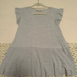 EUC LOFT peplum sweater with ruffle sleeves, light gray, sz XL